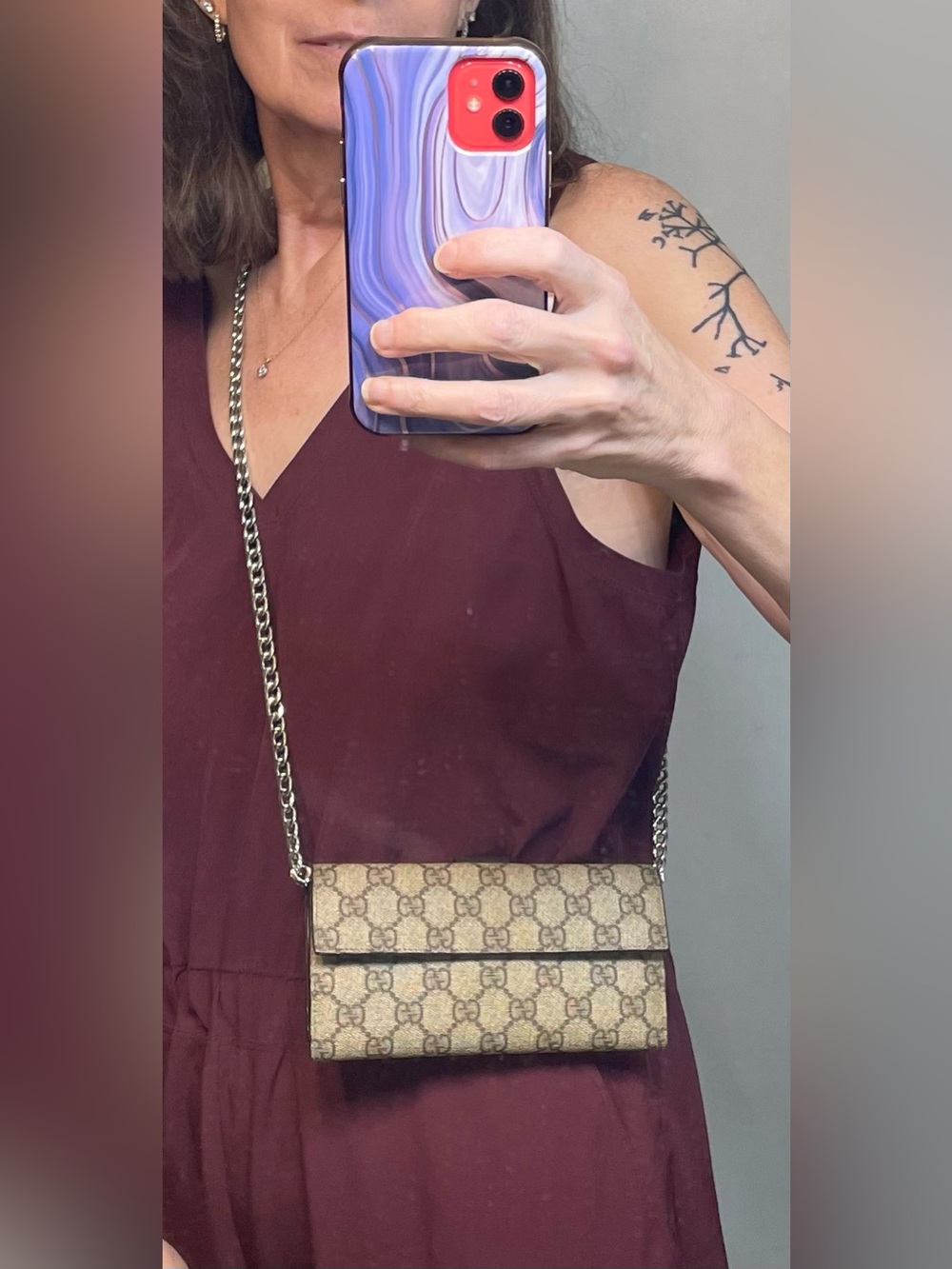 Gucci Authentic Vintage Tan and Brown Monogram Wallet/Crossbody